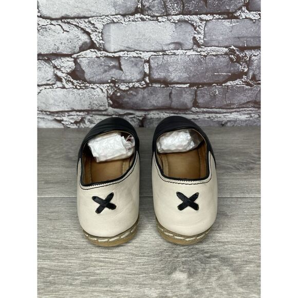 Charix Black Leather Ivory Classic Slip On Loafers Flats Shoes Women 36EU/6M US - Picture 6 of 16